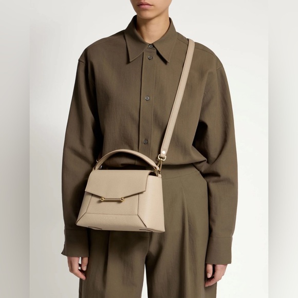 Strathberry Calf Leather Mosaic Top Handle Crossbody Bag in Oat Gold Hadware NWT - Picture 11 of 16